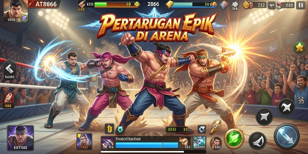 Tampilan screenshot dari gameplay seru dalam AT866 saat bertarung di arena.