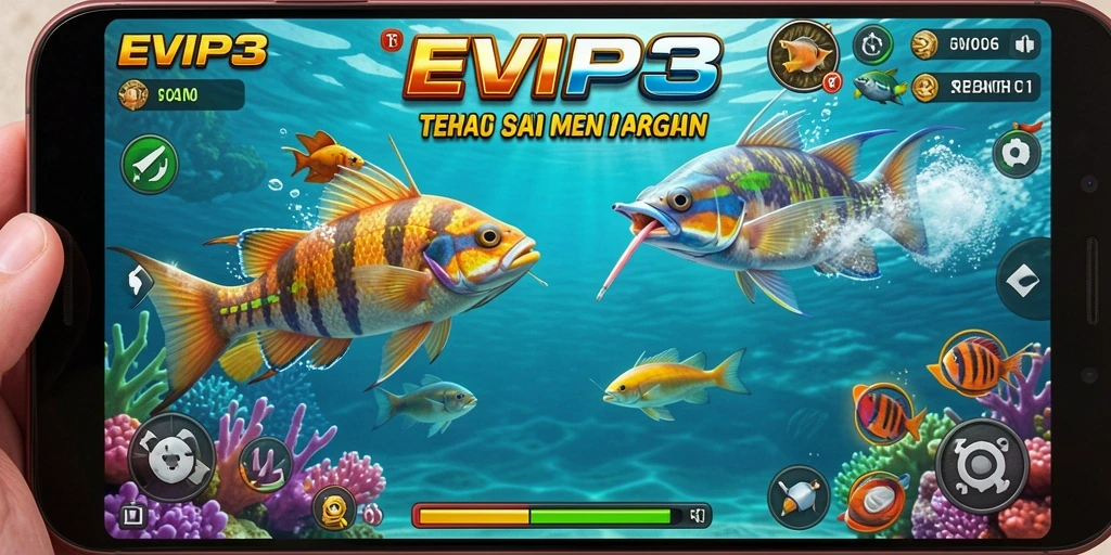Tampilan aksi seru dalam gameplay Tembak Ikan di EVIP3.