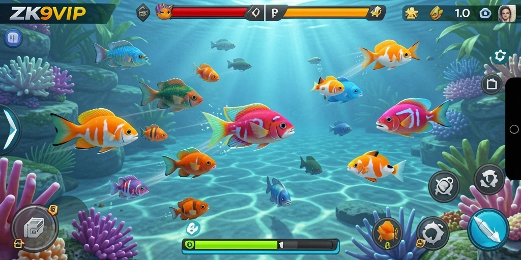 Tampilan gameplay Tembak Ikan yang menarik dan penuh warna.